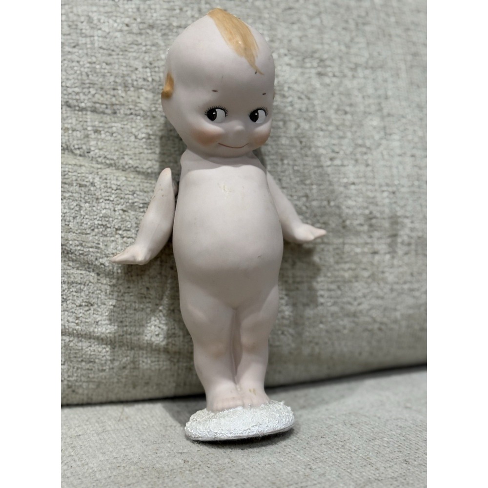 Vintage Kewpie Angel Figurine Bisque Style Baby Doll Blue Wings Japan Style